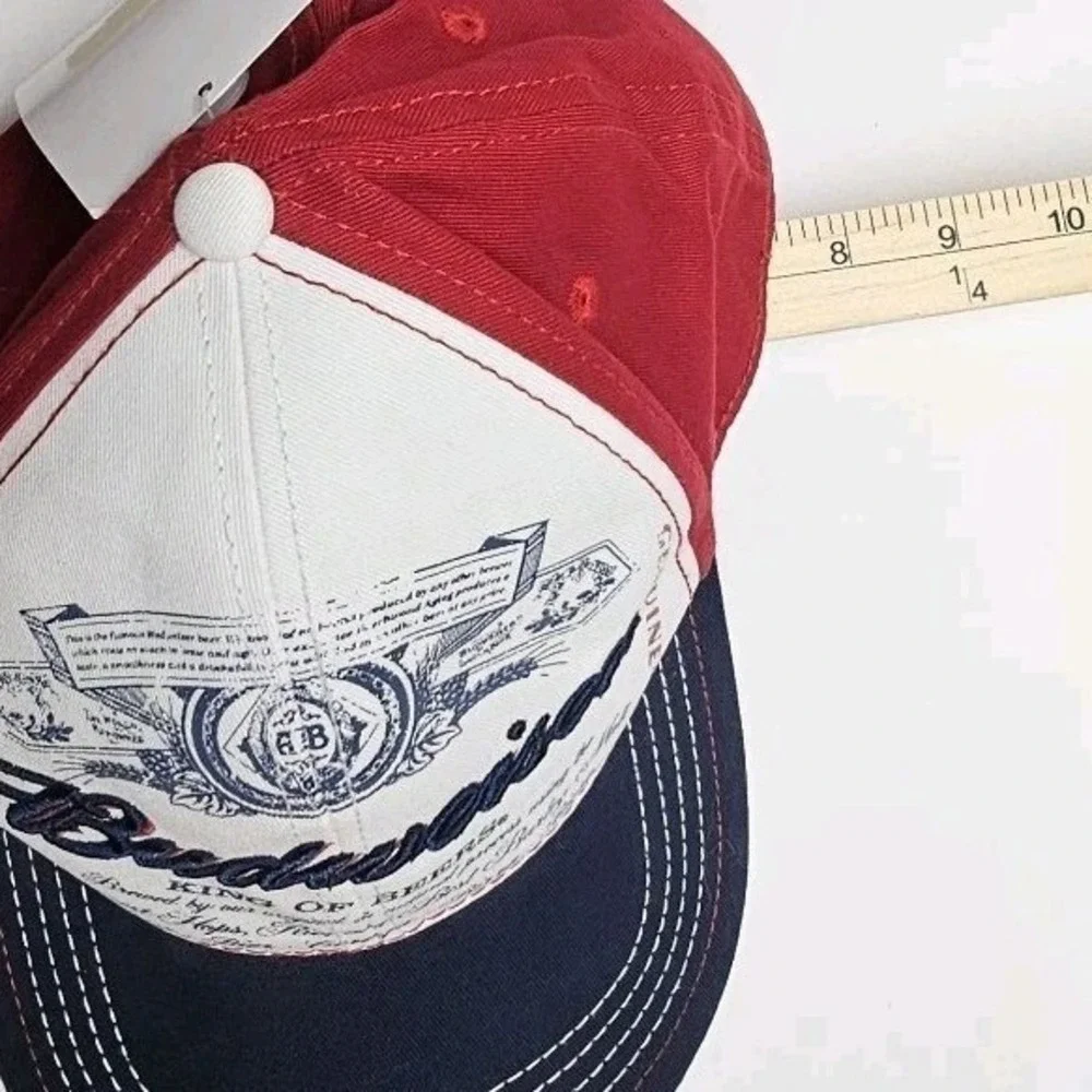 Vintage 2012 Budweiser King of Beers Red White Blue Stretch Fit Hat M/L NWT